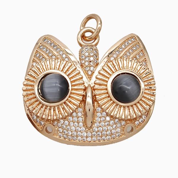 Copper Owl Charms Pendant Pave Zirconia Cateye Rose Gold