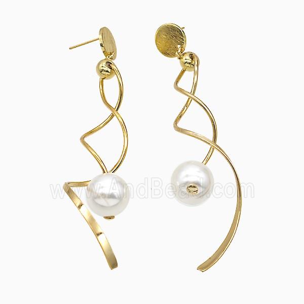 Copper Stud Earrings Pave Pearlized Resin Gold Plated