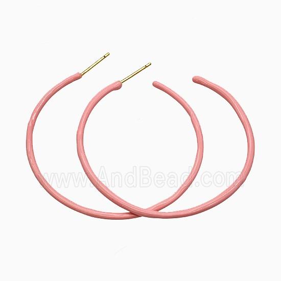 Copper Stud Earrings Pink Lacquered Gold Plated