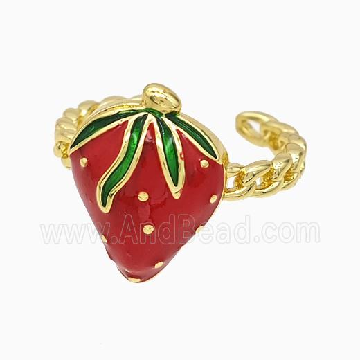 Copper Strawberry Rings Red Enamel Gold Plated