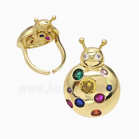 Copper Ladybug Rings Pave Zirconia Gold Plated