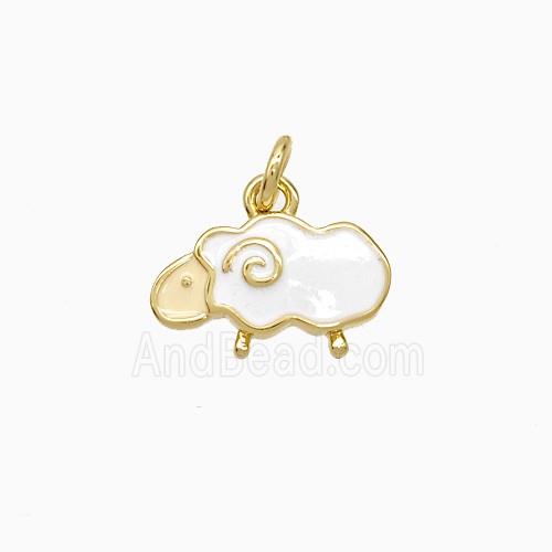 Copper Little Sheep Pendant White Enamel Gold Plated
