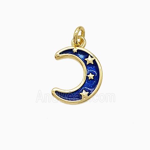Copper Moon Pendant Blue Painted Star Gold Plated