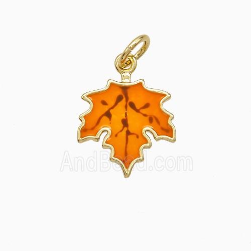 Copper Maple Leaf Pendant Orange Enamel Gold Plated