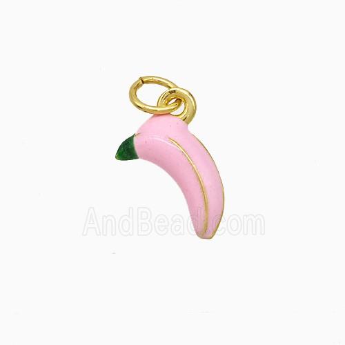 Copper Banana Pendant Pink Enamel Gold Plated