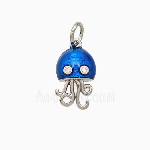 Copper Jellyfish Pendant Pave Zirconia Blue Painted Platinum Plated