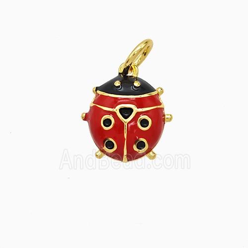Copper Ladybug Pendant Red Enamel Gold Plated