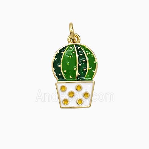 Copper Cactus Pendant Green Enamel Gold Plated