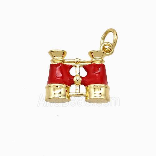 Copper Telescope Pendant Red Enamel Gold Plated