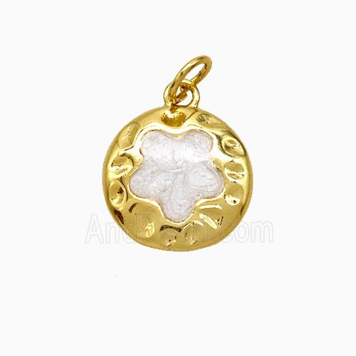 Copper Flower Pendant White Painted Gold Plated
