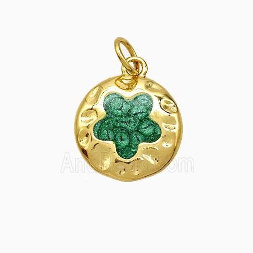 Copper Flower Pendant Green Painted Gold Plated