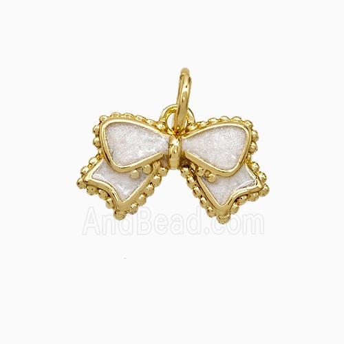 Copper Bowknot Pendant White Painted Gold Plated
