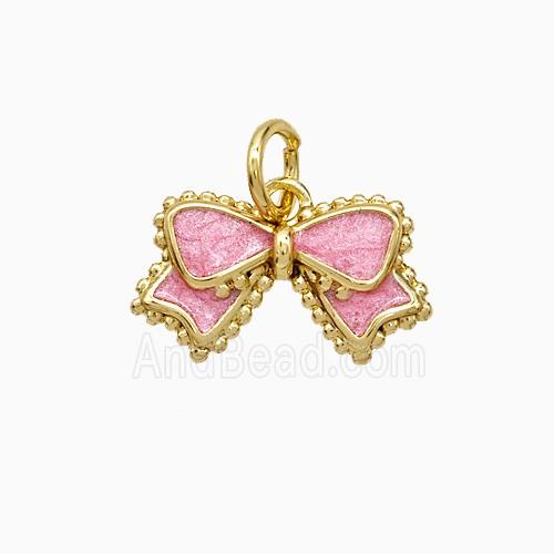 Copper Bowknot Pendant Pink Painted Gold Plated
