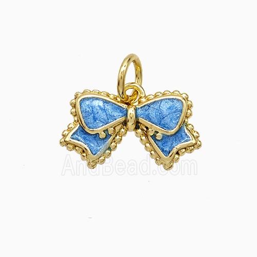 Copper Bowknot Pendant Blue Painted Gold Plated