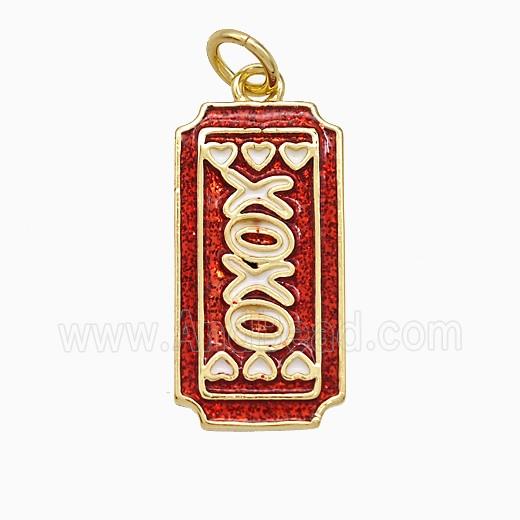 Copper XOXO Pendant Red Painted Gold Plated