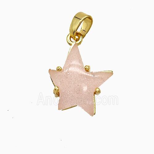 Pink Resin Star Pendant Copper Gold Plated