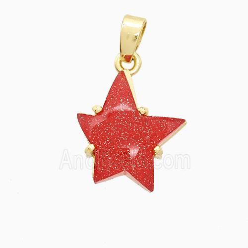 Red Resin Star Pendant Copper Gold Plated