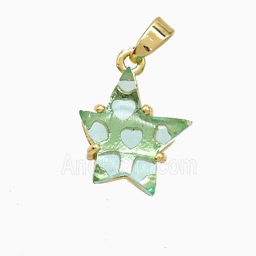 Green Resin Star Pendant Copper Gold Plated
