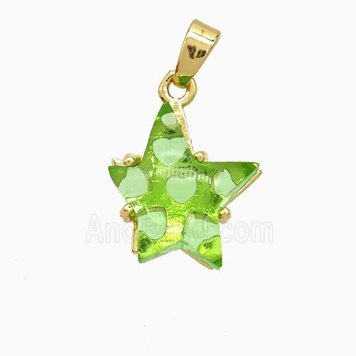 Olive Resin Star Pendant Copper Gold Plated