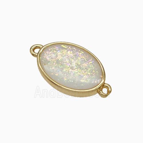 White Fire Opal Oval Connector Copper Gold Plated