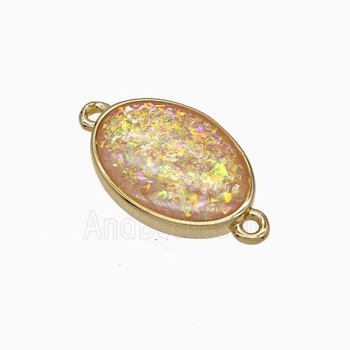 Pink Fire Opal Oval Connector Copper Gold Plated
