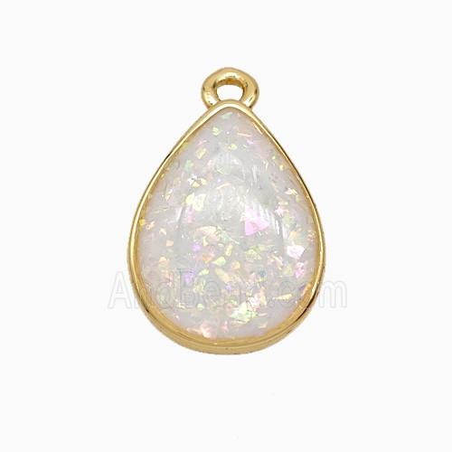 White Fire Opal Teardrop Pendant Copper Gold Plated