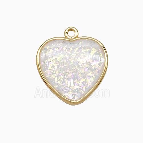 White Fire Opal Heart Pendant Copper Gold Plated