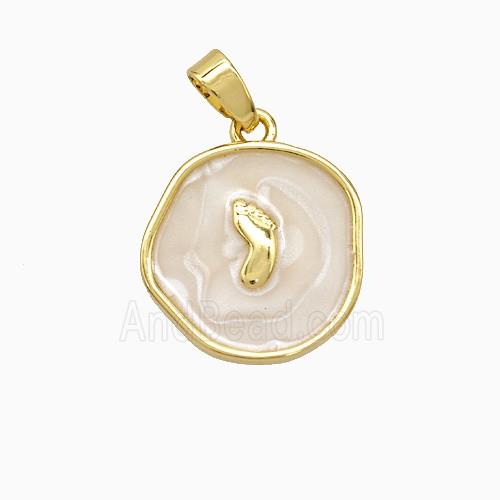 Copper Footprint Pendant White Painted Circle Gold Plated