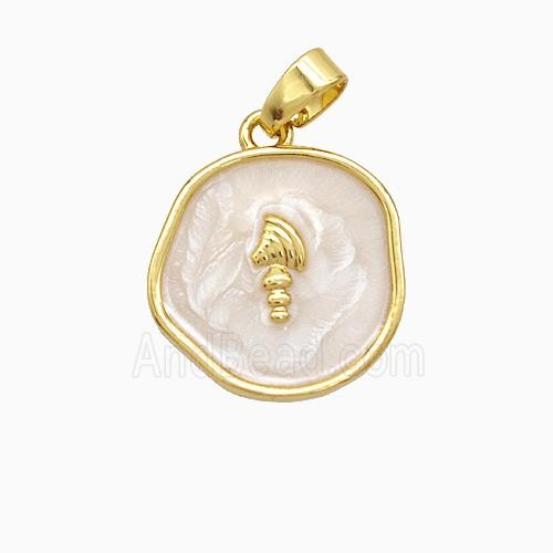 Copper Axe Charms Pendant White Painted Circle Gold Plated