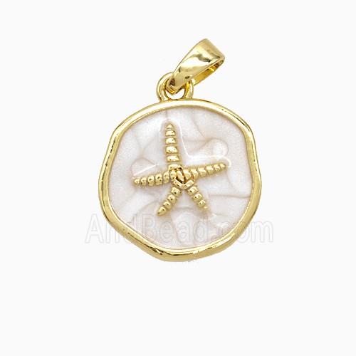 Copper Starfish Pendant White Painted Circle Gold Plated