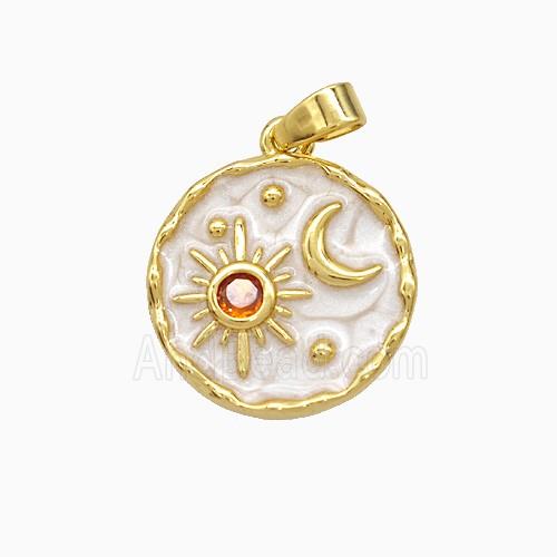Copper Sun Moon Pendant White Painted Circle Gold Plated