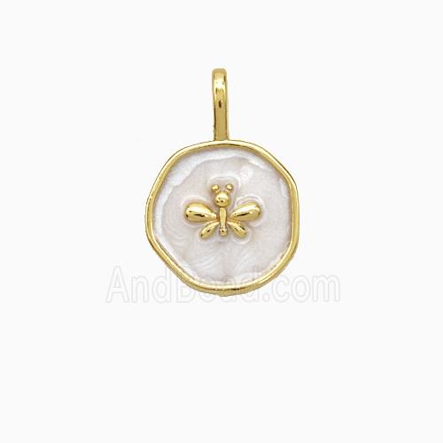 Copper Butterfly Pendant White Painted Circle Gold Plated
