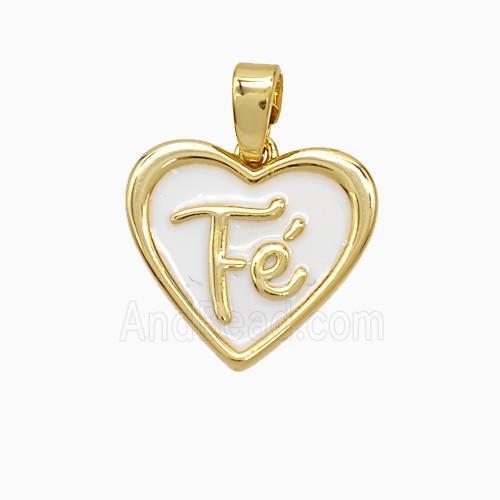 Copper Fe Heart Pendant White Enamel Gold Plated