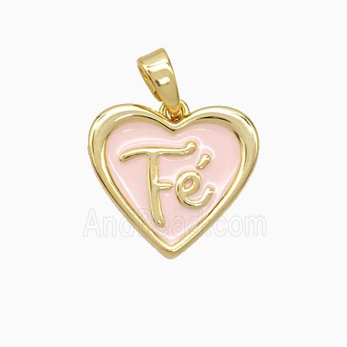Copper Fe Heart Pendant Pink Enamel Gold Plated