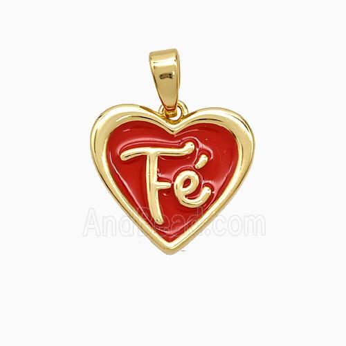 Copper Fe Heart Pendant Red Enamel Gold Plated