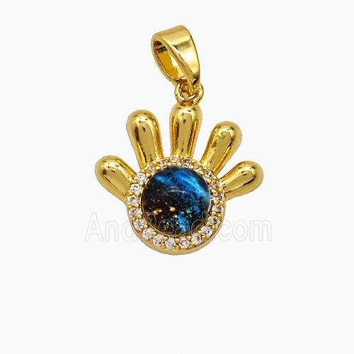 Copper Hand Pendant Pave Zirconia Resin Gold Plated