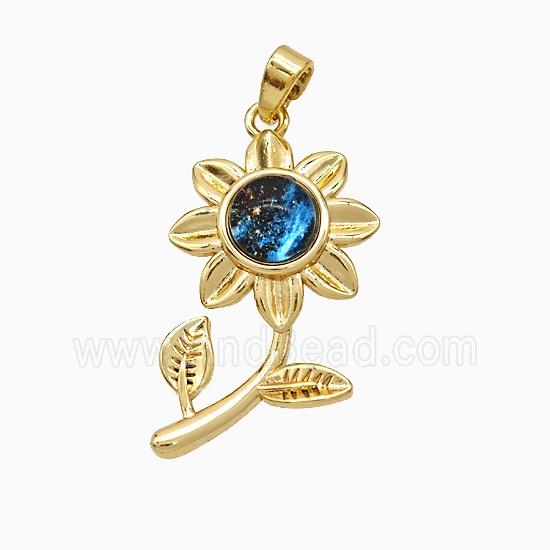 Copper Sunflower Pendant Pave Zirconia Resin Gold Plated