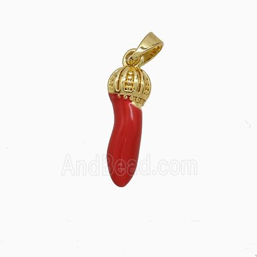 Copper Chili Pendant Red Enamel Gold Plated