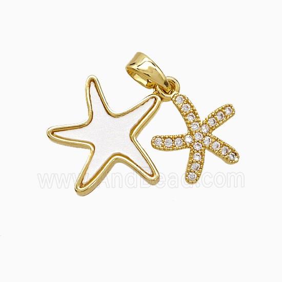 Copper Starfish Pendant Pave Zirconia Shell Gold Plated