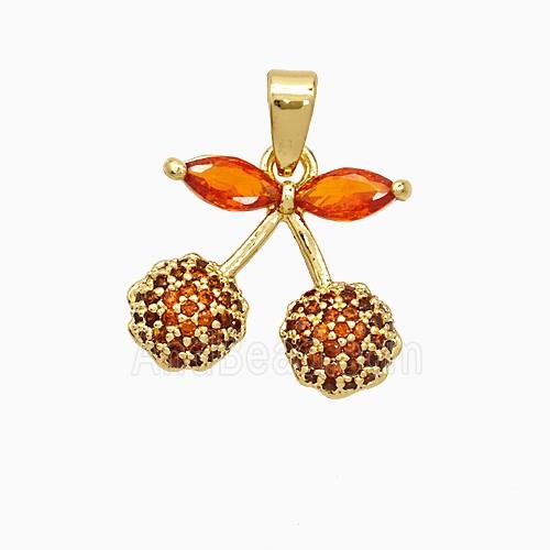 Copper Cherry Pendant Pave Zirconia Gold Plated