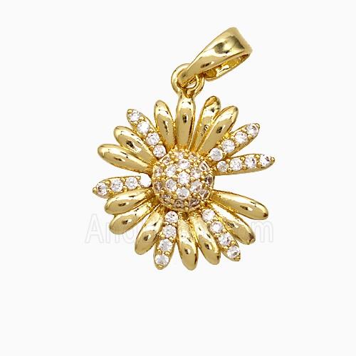 Copper Sunflower Pendant Pave Zirconia Gold Plated