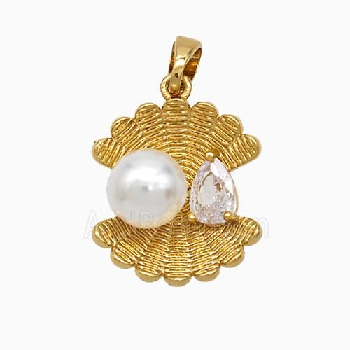 Copper Scallop Shell Pendant Pave Pearlized Resin Gold Plated