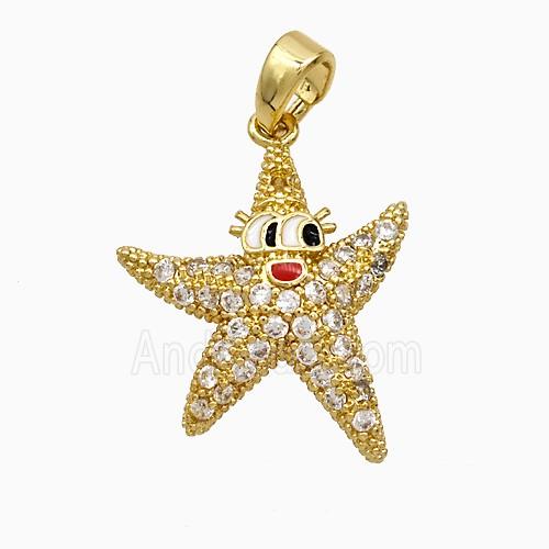 Copper Starfish Pendant Micropave Zirconia Gold Plated