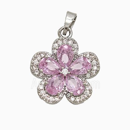 Copper Flower Pendant Pave Zirconia Crystal Glass Platinum Plated