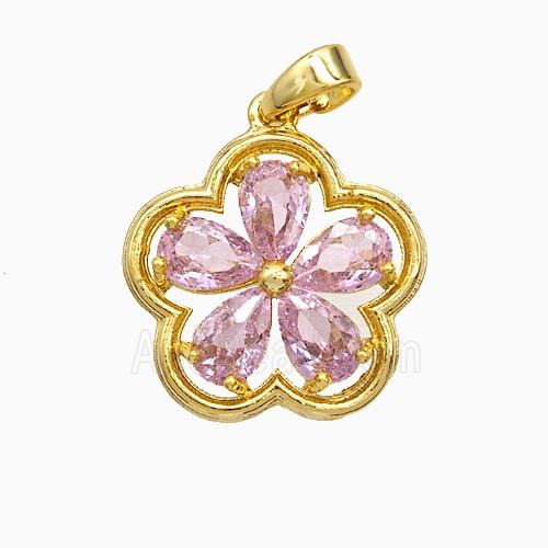 Copper Flower Pendant Pave Crystal Glass Gold Plated