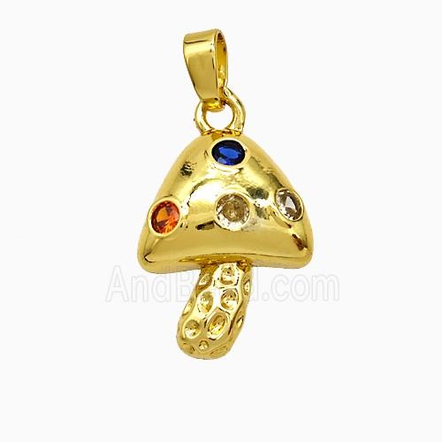 Copper Mushroom Pendant Pave Zirconia Gold Plated