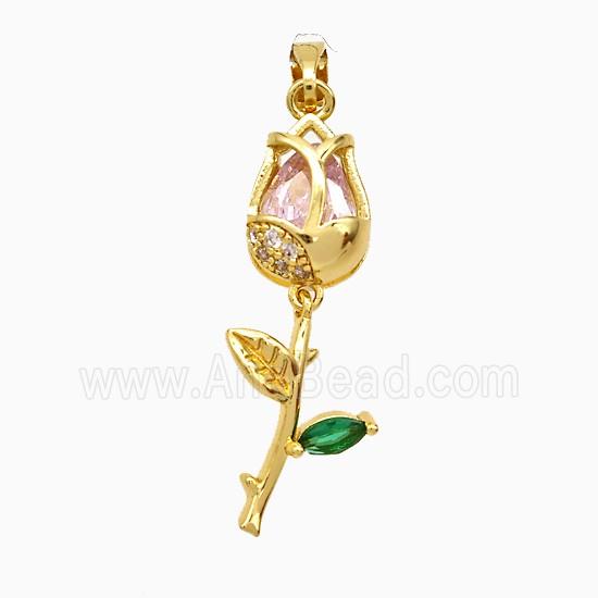 Copper Flower Pendant Pave Zirconia Gold Plated
