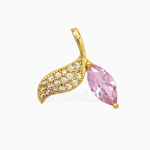 Copper Shark-Tail Pendant Pave Zirconia Crystal Glass Gold Plated