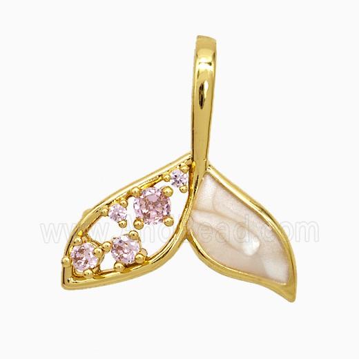Copper Shark-Tail Pendant Pave Zirconia White Painted Gold Plated