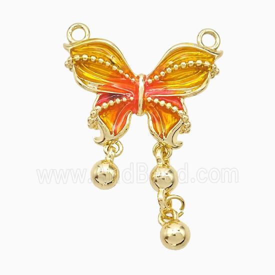 Copper Butterfly Pendant Orange Painted 2loops Gold Plated